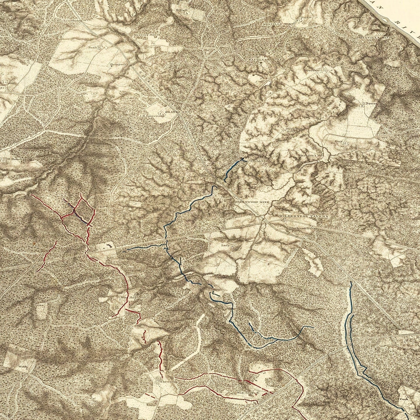 Vintage Wilderness Map of Virginia, 1869