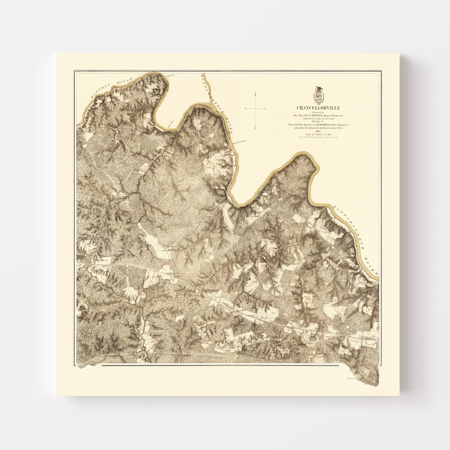 Vintage Map of the Battle of Chancellorsville, Virginia, 1869