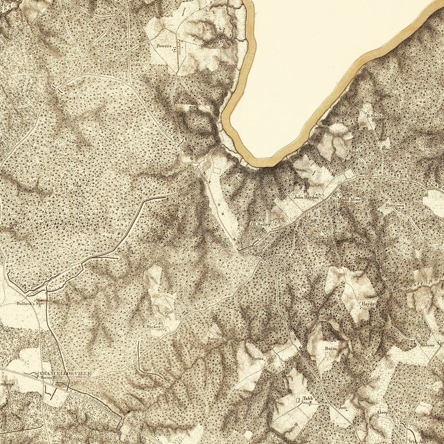 Vintage Map of the Battle of Chancellorsville, Virginia, 1869