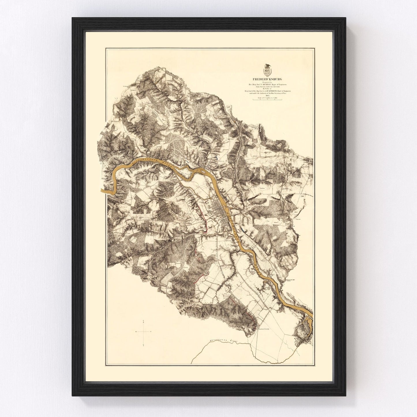 vintage map of the Battle of Fredericksburg, 1869