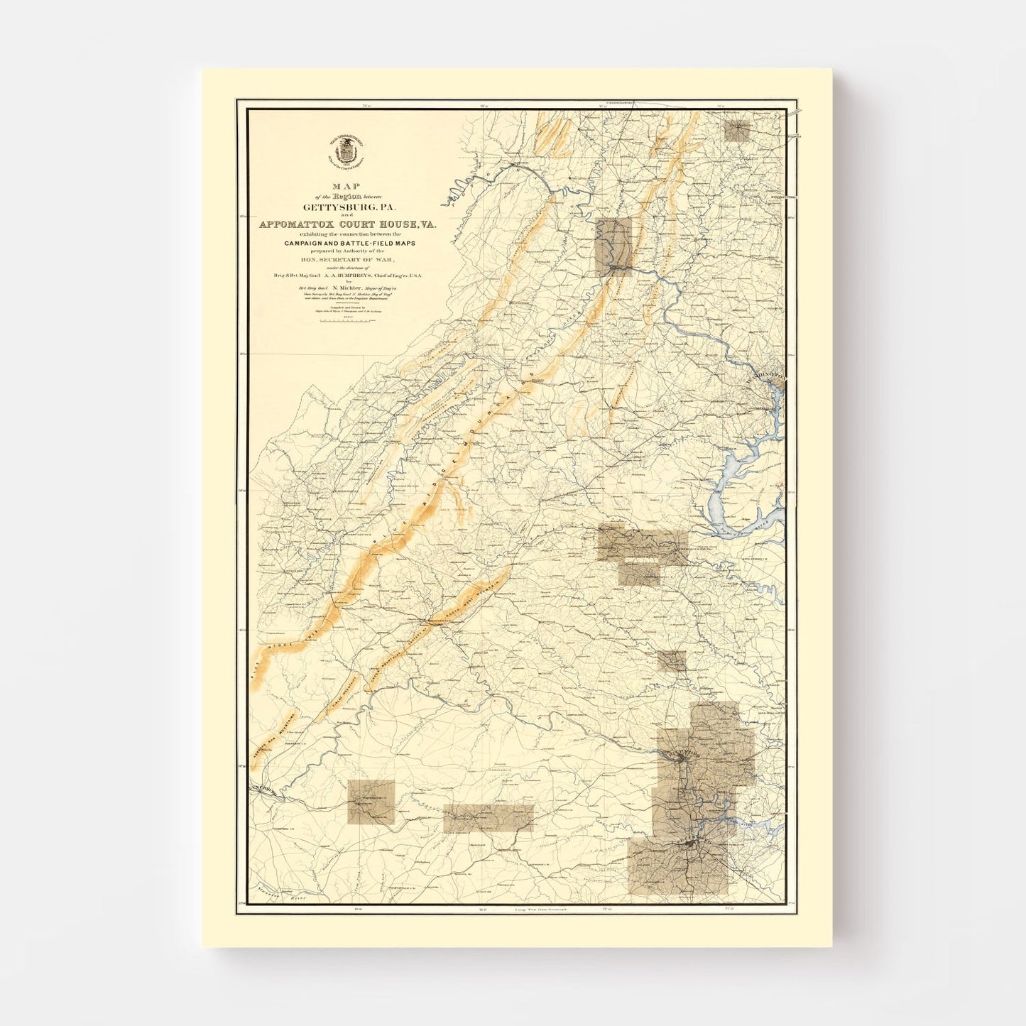Vintage Map of the Gettysburg, Pennsylvania Region 1869