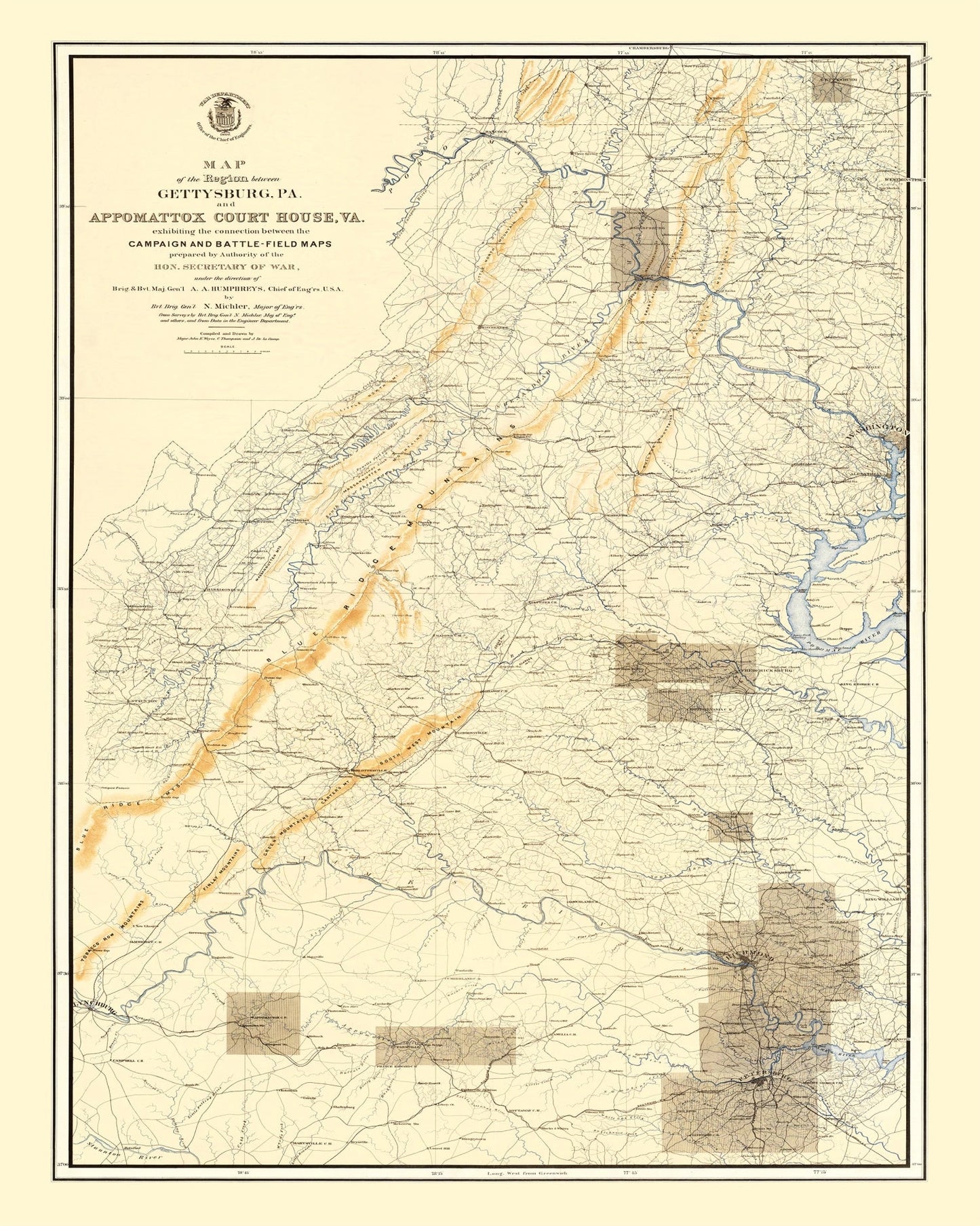 Vintage Map of the Gettysburg, Pennsylvania Region 1869