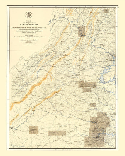 Vintage Map of the Gettysburg, Pennsylvania Region 1869