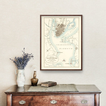 Vintage Map of Charleston, South Carolina, 1857 Wall Art