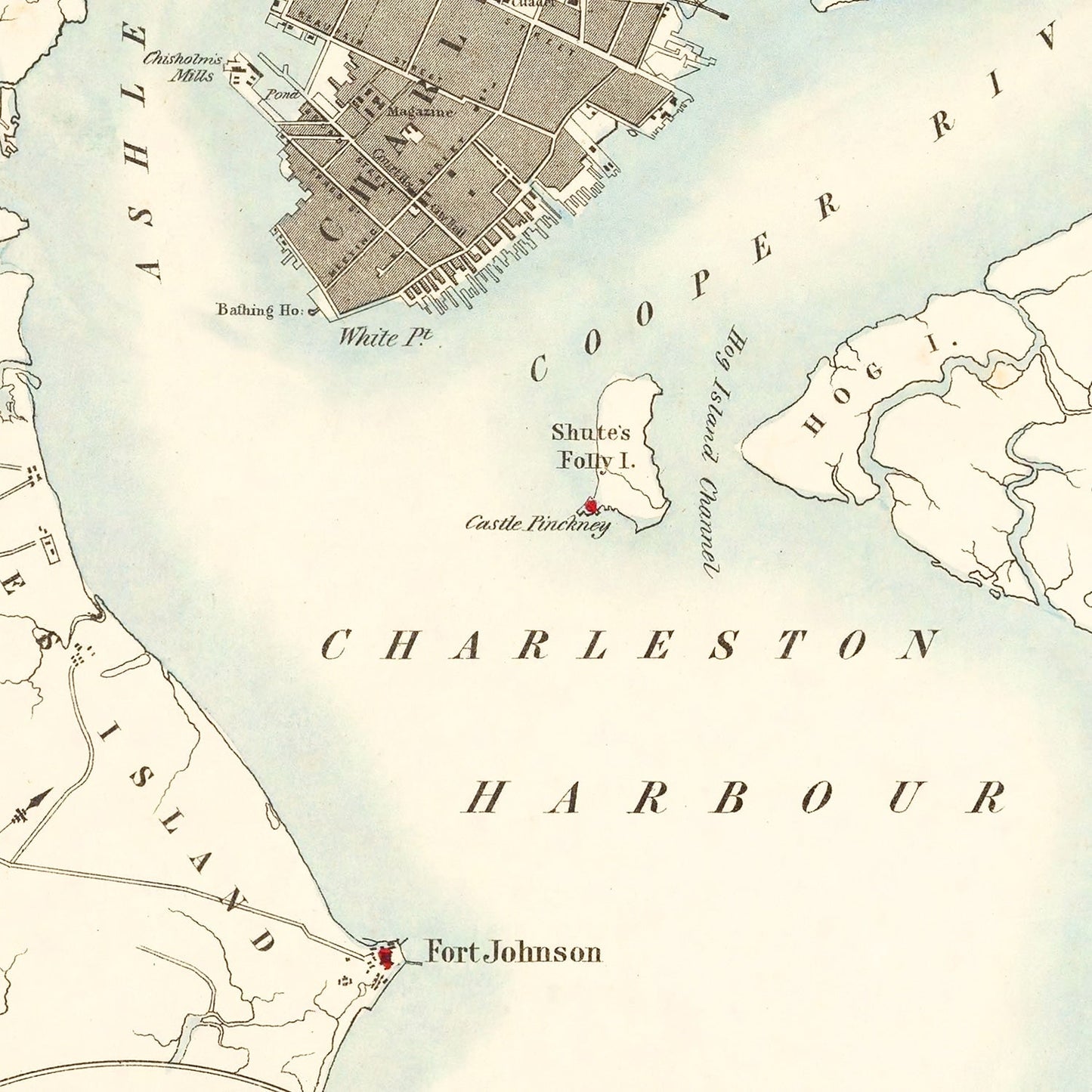 Vintage Map of Charleston, South Carolina, 1857 Wall Art