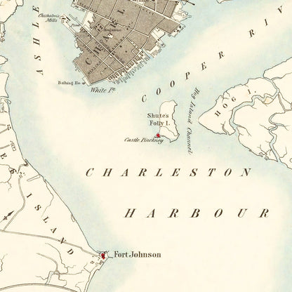 Vintage Map of Charleston, South Carolina, 1857 Wall Art