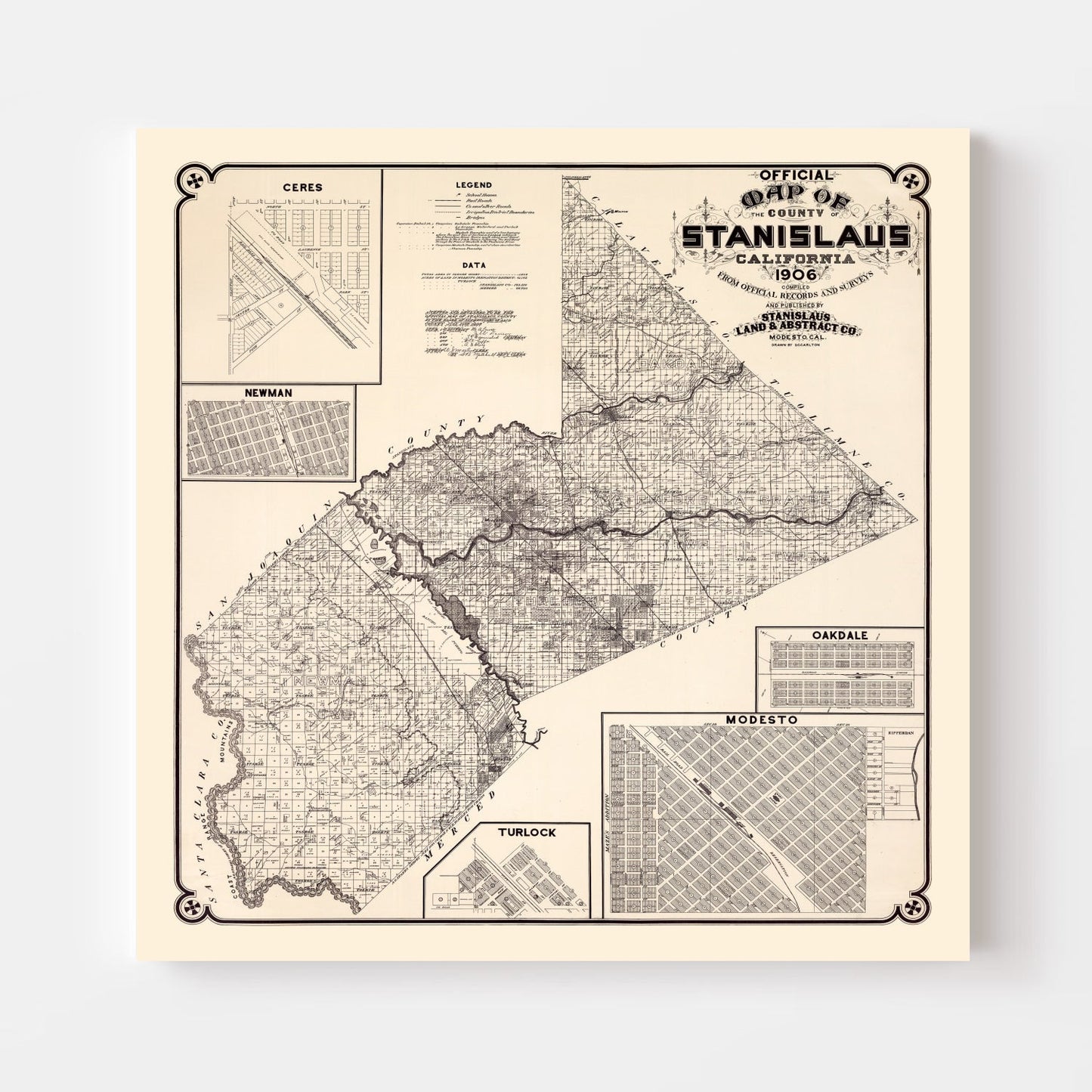 Vintage Map of Stanislaus County, California, 1906