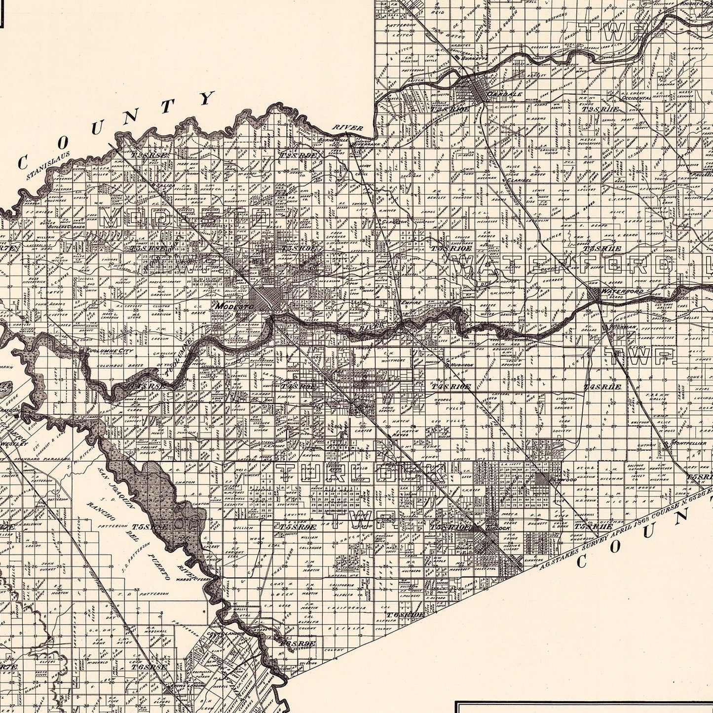 Vintage Map of Stanislaus County, California, 1906