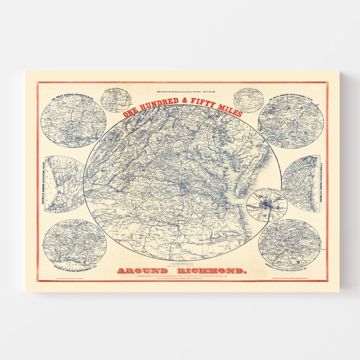 Vintage Map of the Richmond, Virginia Region, 1864