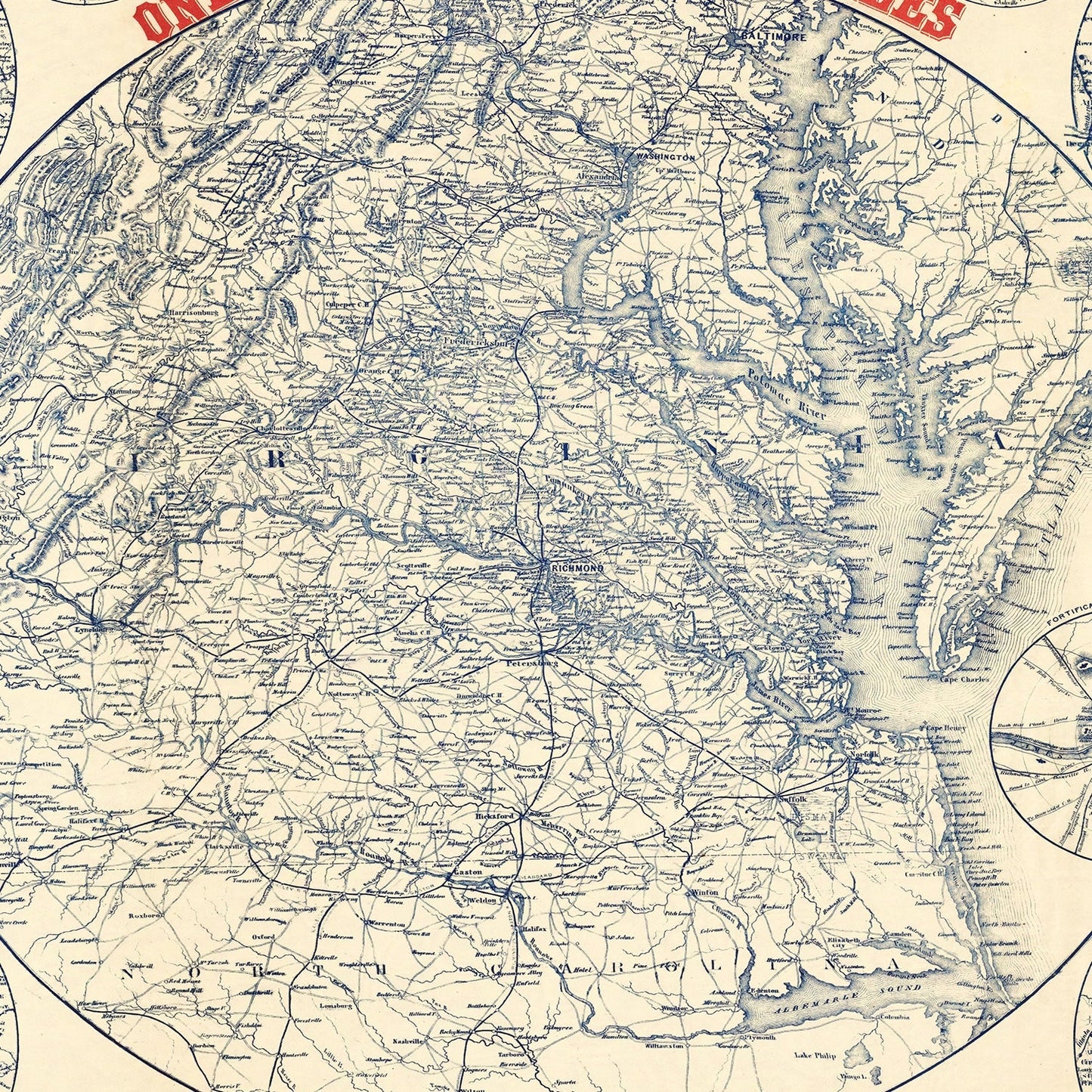 Vintage Map of the Richmond, Virginia Region, 1864
