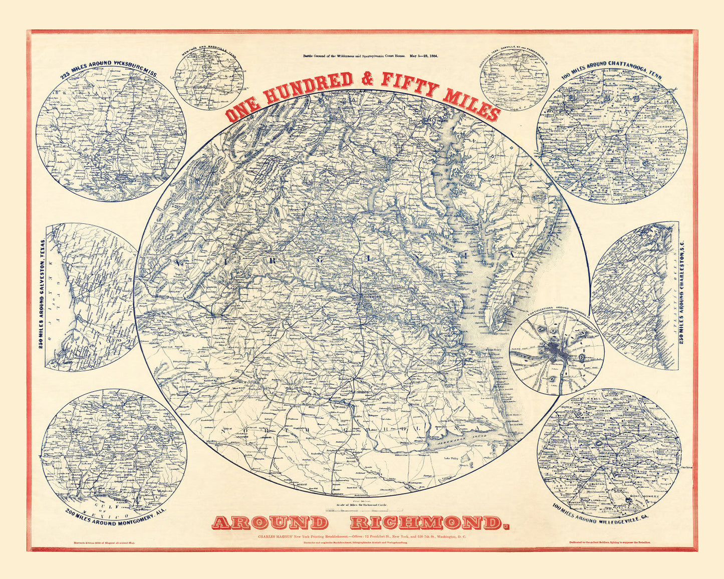 Vintage Map of the Richmond, Virginia Region, 1864