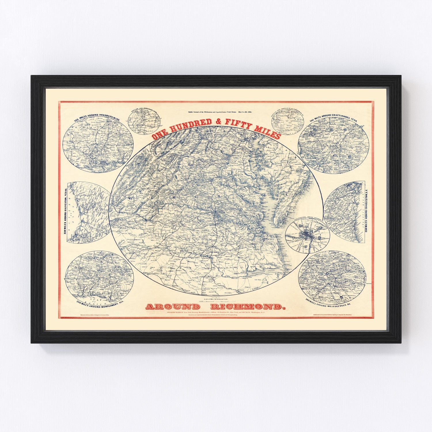 vintage map of the Richmond, Virginia region, 1864