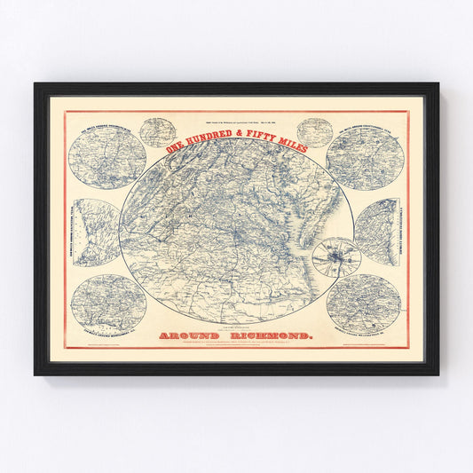 vintage map of the Richmond, Virginia region, 1864