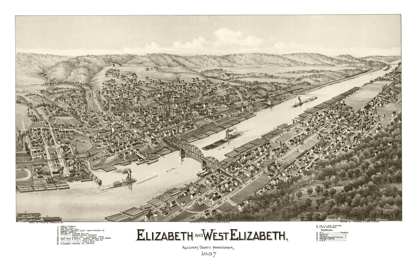 Vintage Map of Elizabeth, Pennsylvania, 1897