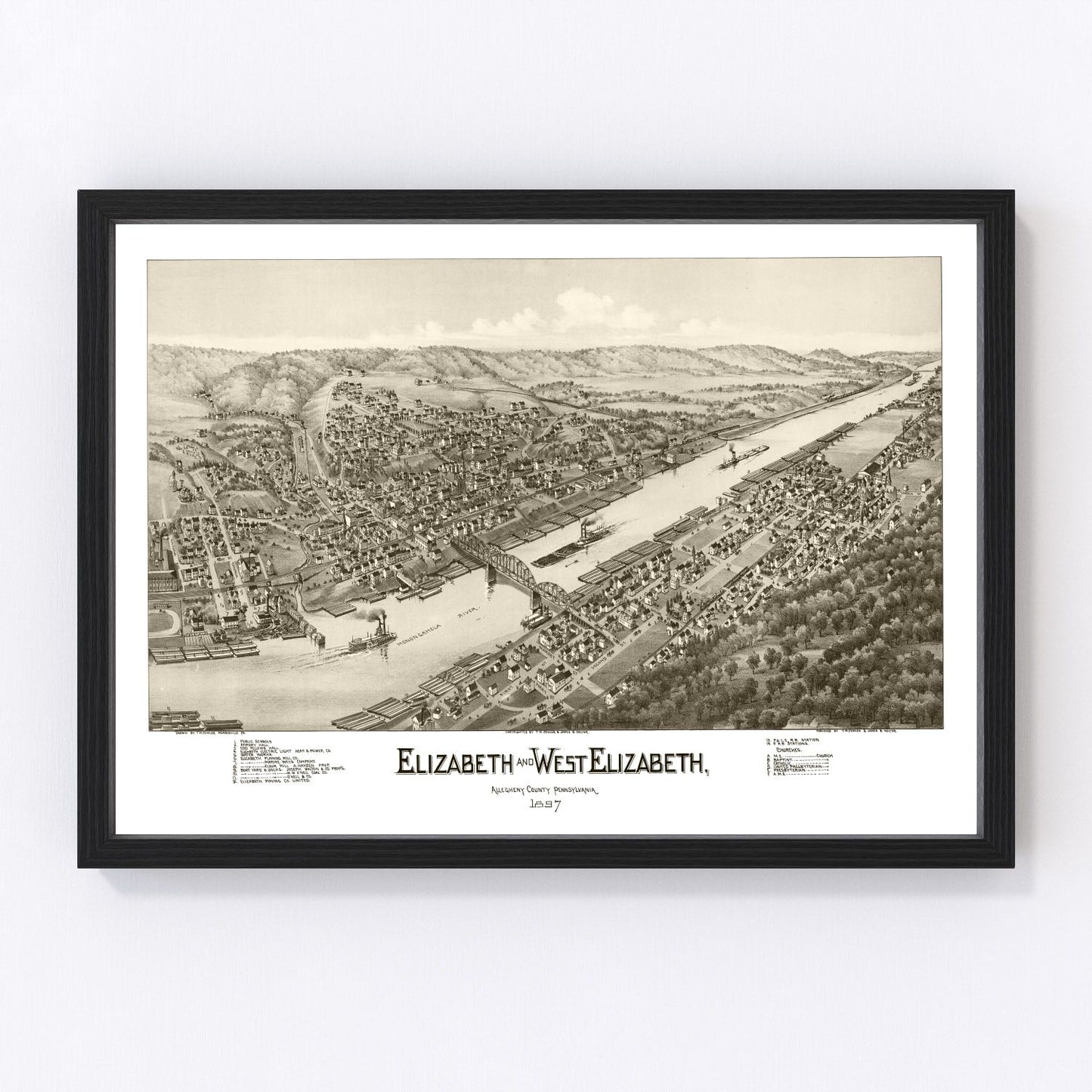 Vintage map of Elizabeth, Pennsylvania, 1897