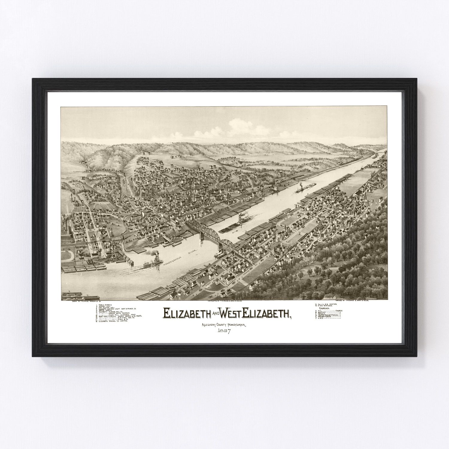 Vintage map of Elizabeth, Pennsylvania, 1897