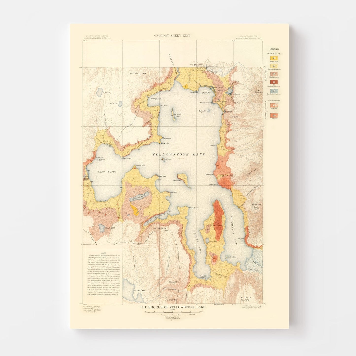 Vintage Map of Yellowstone Lake, 1904