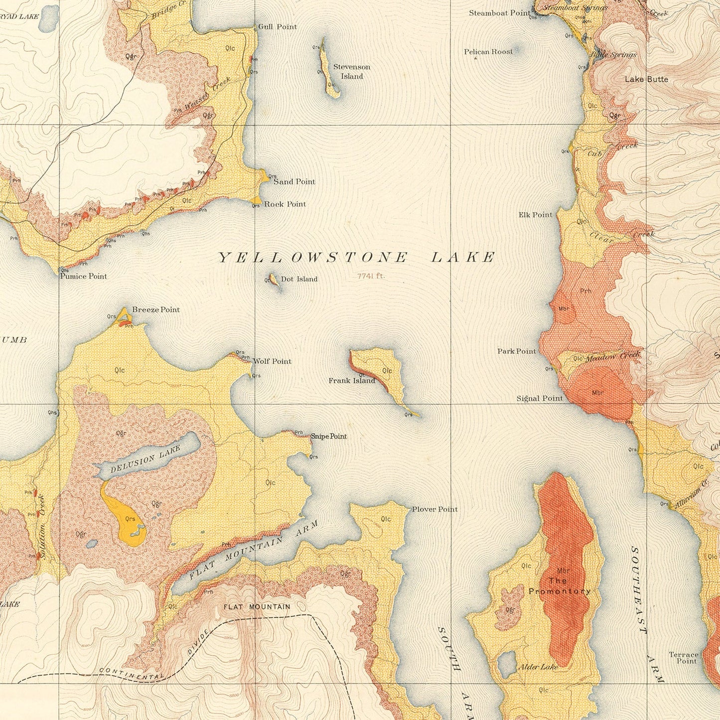 Vintage Map of Yellowstone Lake, 1904