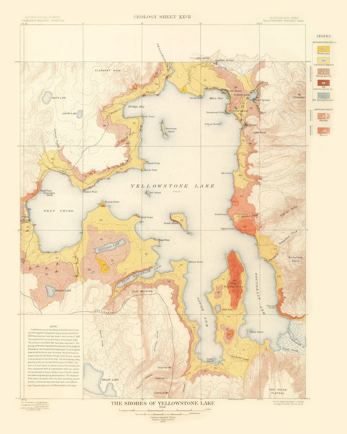 Vintage Map of Yellowstone Lake, 1904