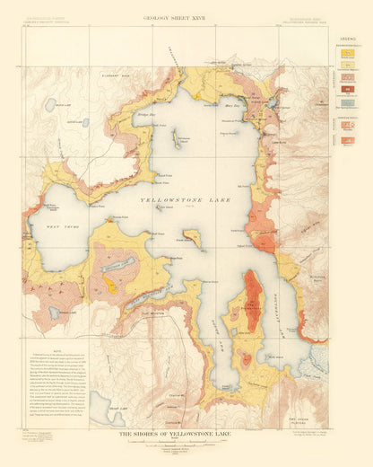 Vintage Map of Yellowstone Lake, 1904