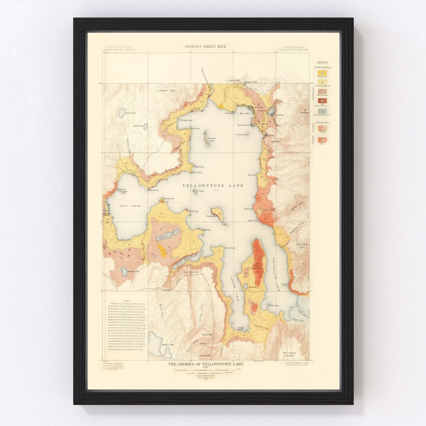 Vintage map of Yellowstone Lake, 1904, digitally restored