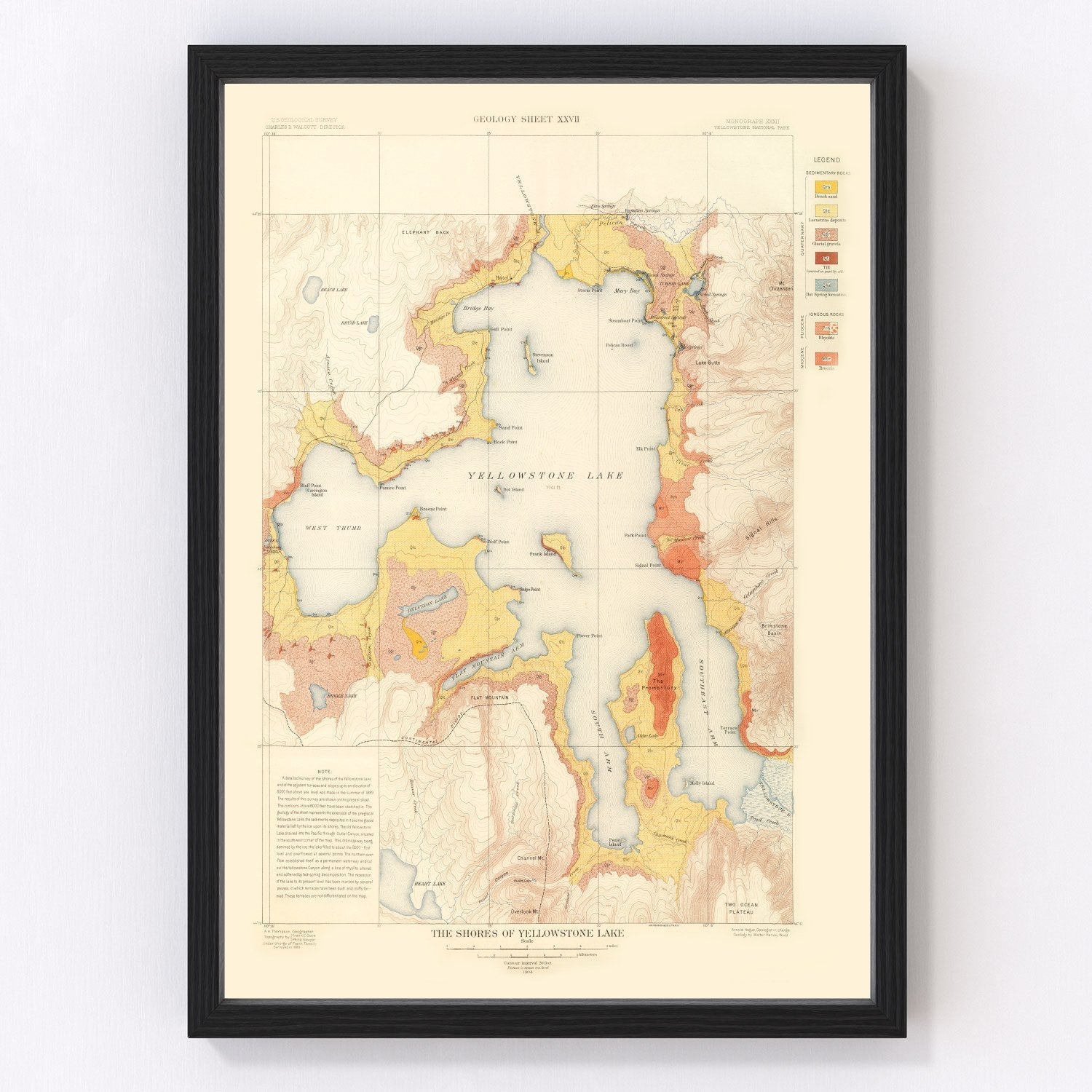 Vintage map of Yellowstone Lake, 1904, digitally restored