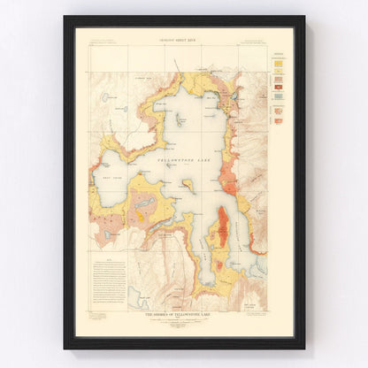 Vintage map of Yellowstone Lake, 1904, digitally restored