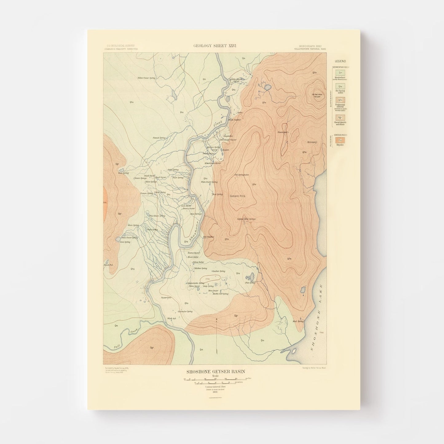 Vintage Map of Shoshone Geyser Basin, Wyoming, 1904