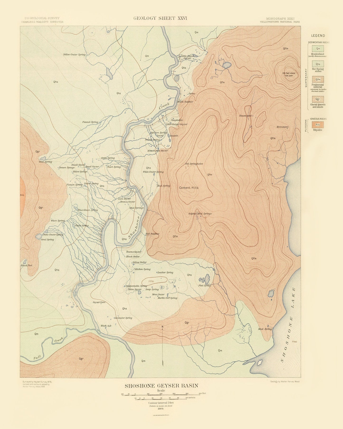 Vintage Map of Shoshone Geyser Basin, Wyoming, 1904