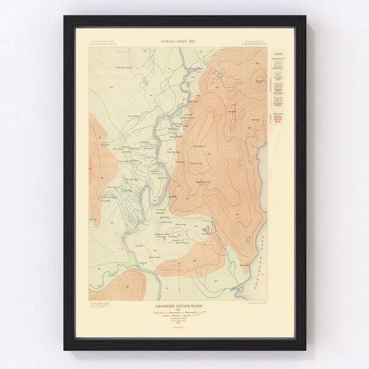 Vintage map of Shoshone Geyser Basin, Wyoming, 1904