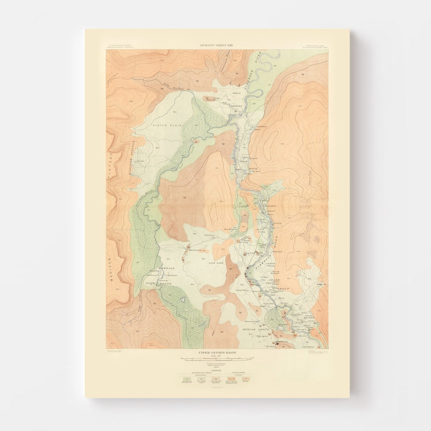 Vintage Map of Upper Geyser Basin, Wyoming, 1904