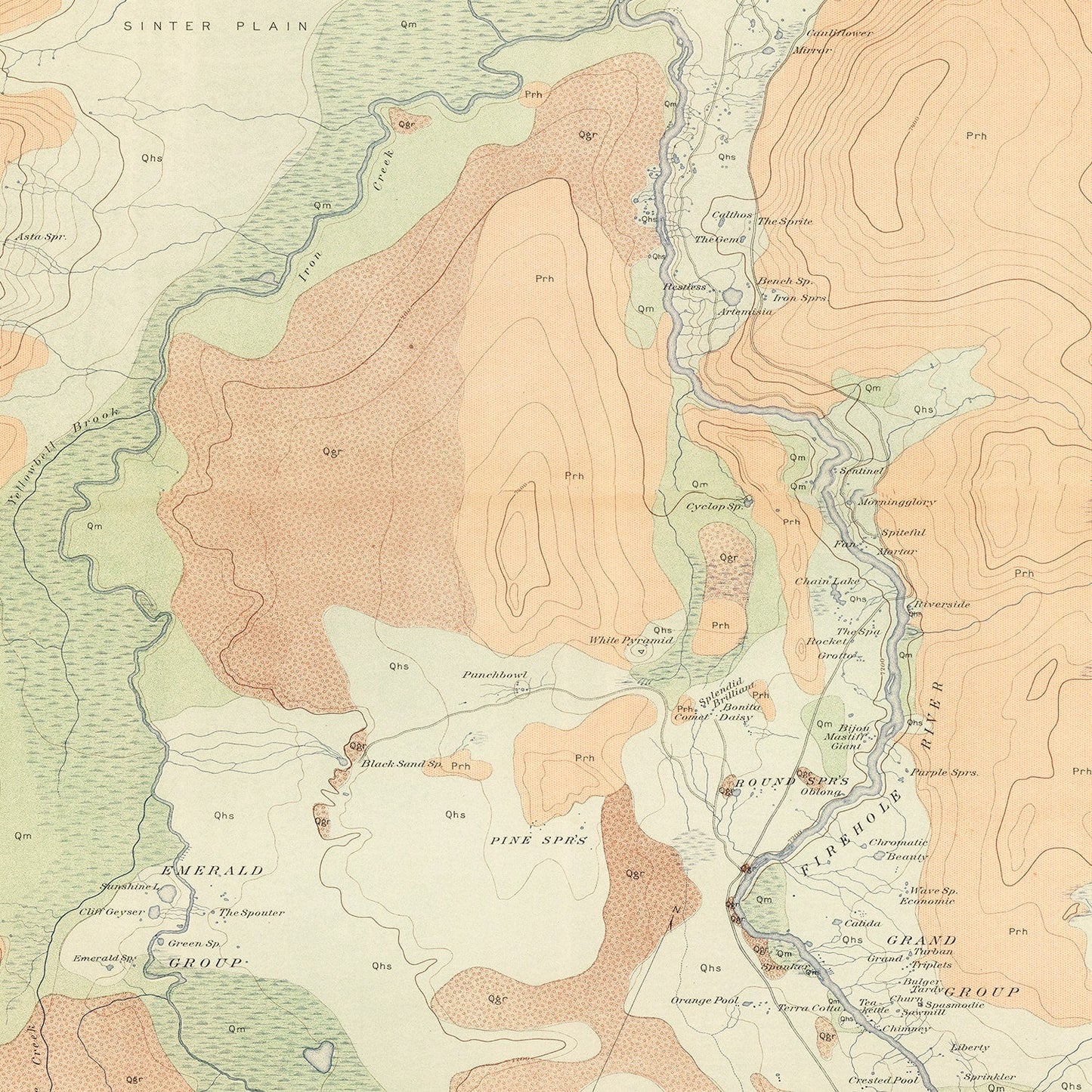 Vintage Map of Upper Geyser Basin, Wyoming, 1904