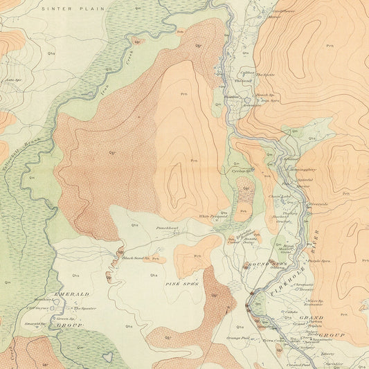 Vintage Map of Upper Geyser Basin, Wyoming, 1904