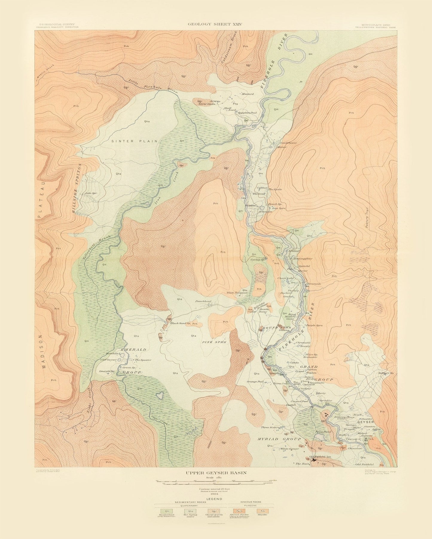 Vintage Map of Upper Geyser Basin, Wyoming, 1904