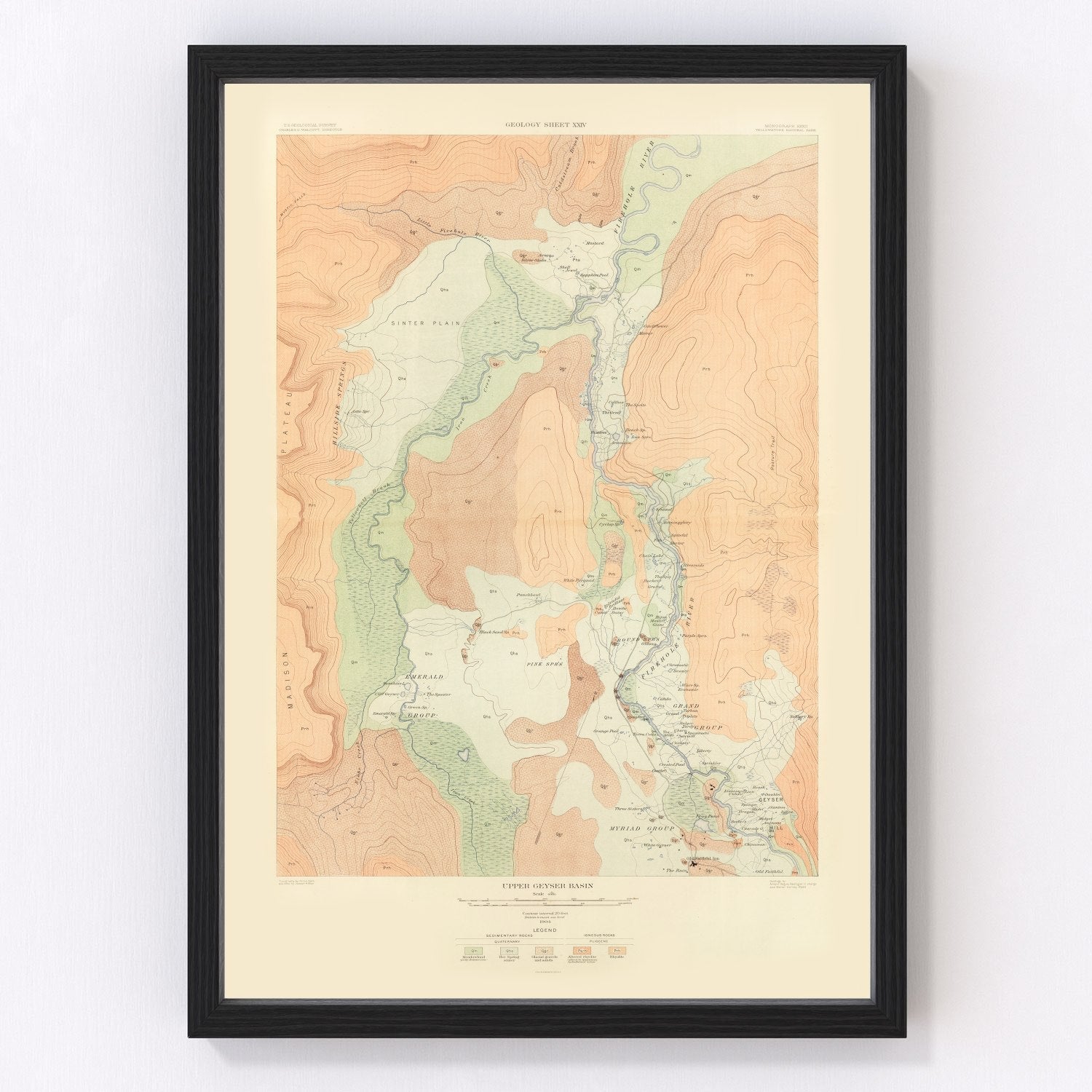 Vintage map of Upper Geyser Basin, Wyoming, 1904