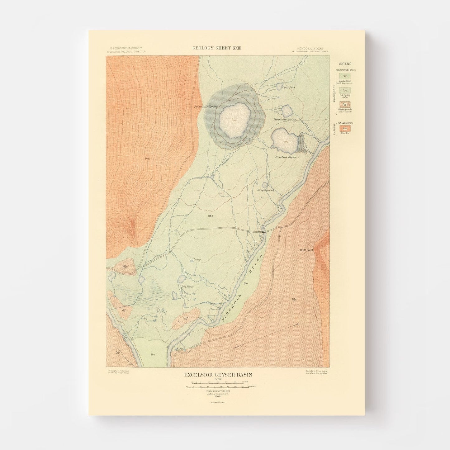 Vintage Map of Excelsior Geyser Basin, Wyoming, 1904