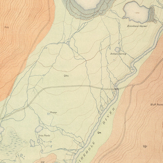 Vintage Map of Excelsior Geyser Basin, Wyoming, 1904