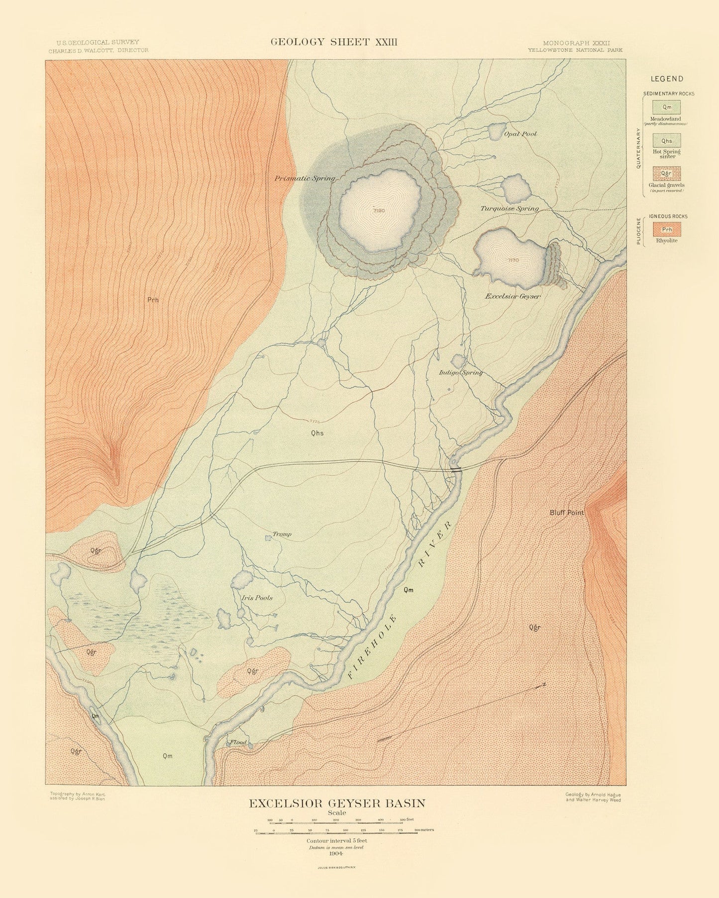 Vintage Map of Excelsior Geyser Basin, Wyoming, 1904
