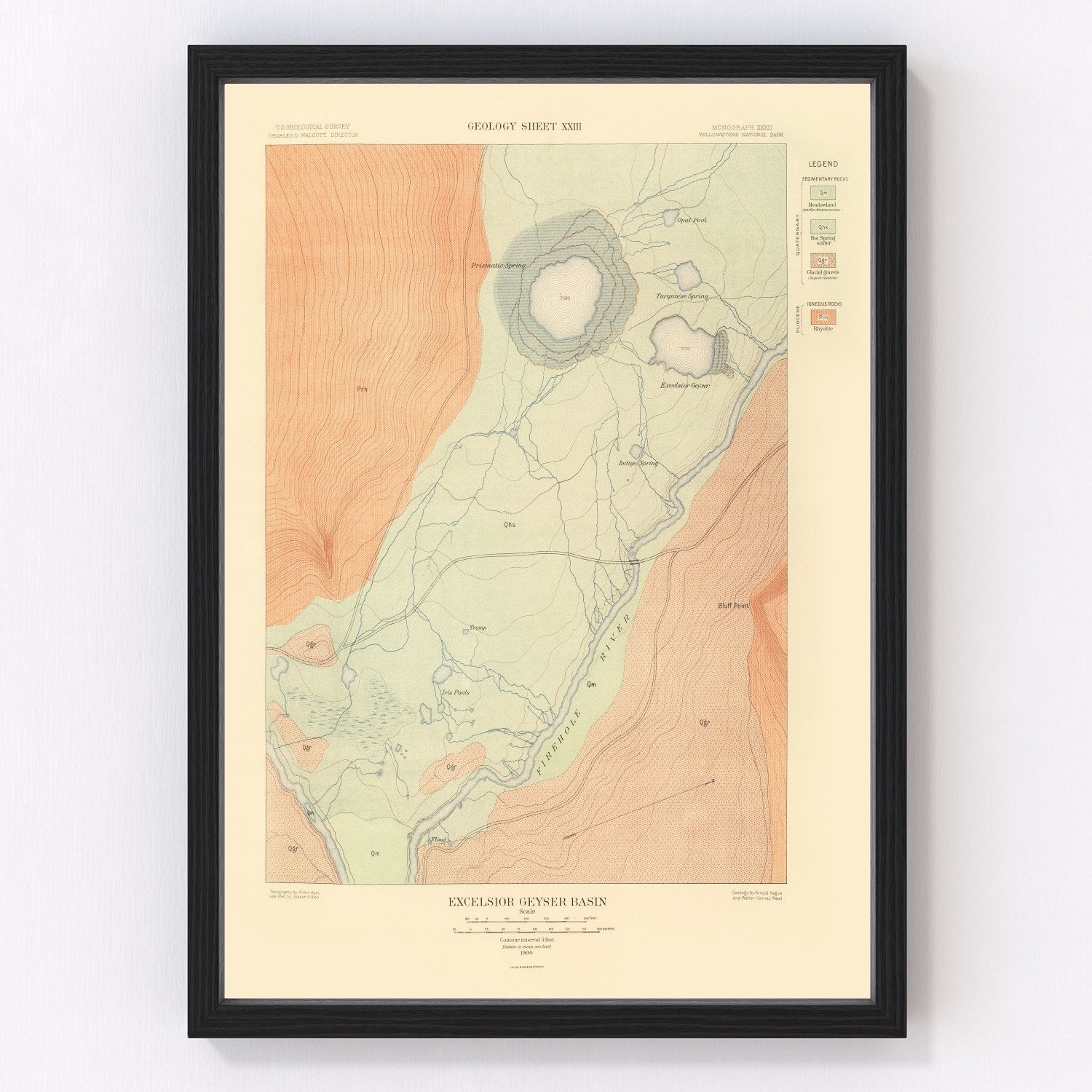 Vintage map of Excelsior Geyser Basin, Wyoming, 1904