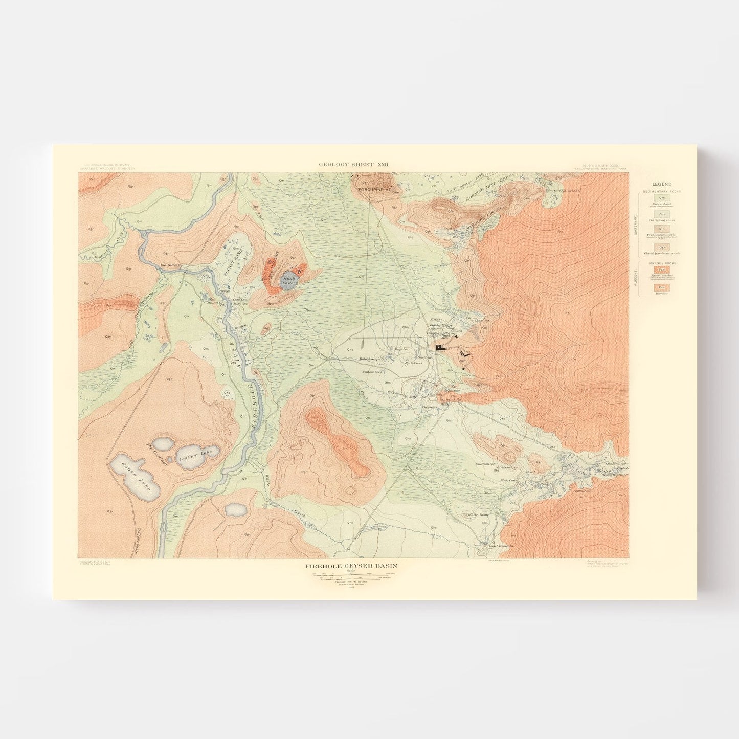 Vintage Map of Firehole Geyser Basin, Wyoming, 1904