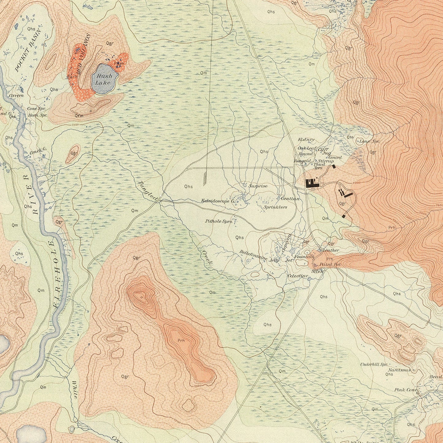 Vintage Map of Firehole Geyser Basin, Wyoming, 1904