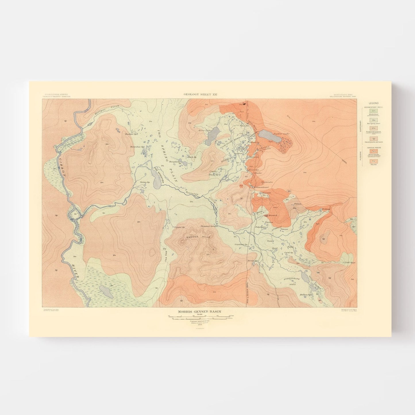 Vintage Map of Norris Geyser Basin, Wyoming, 1904