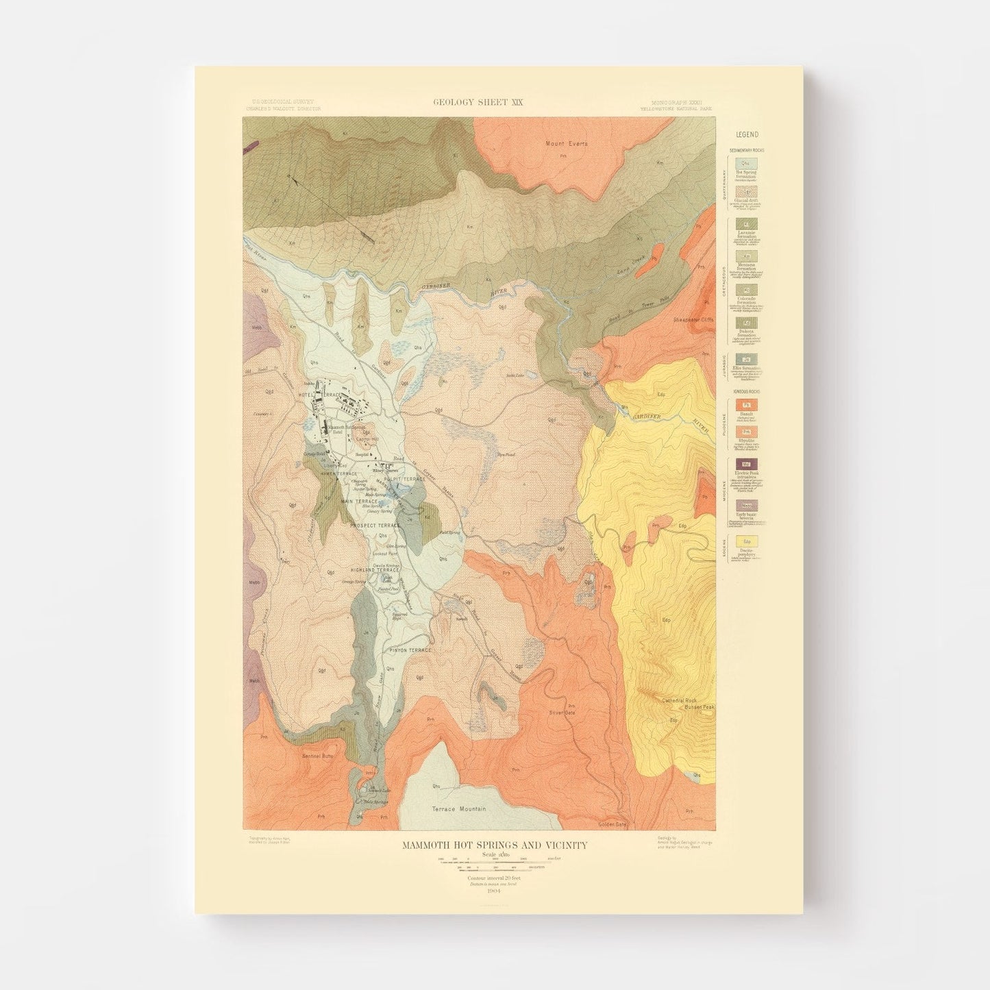 Vintage Map of Mammoth Hot Springs, Wyoming, 1904