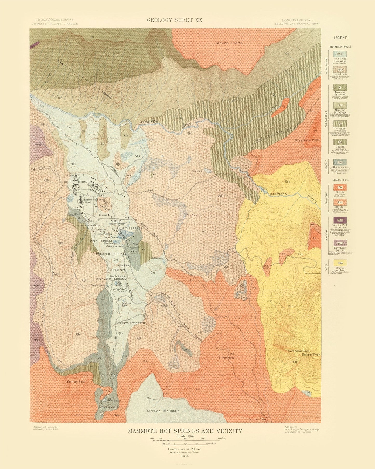 Vintage Map of Mammoth Hot Springs, Wyoming, 1904