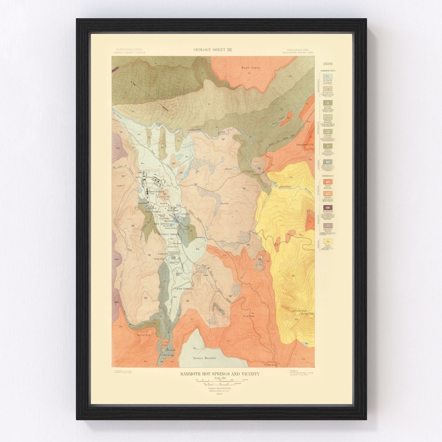 Vintage map of Mammoth Hot Springs, Wyoming, 1904