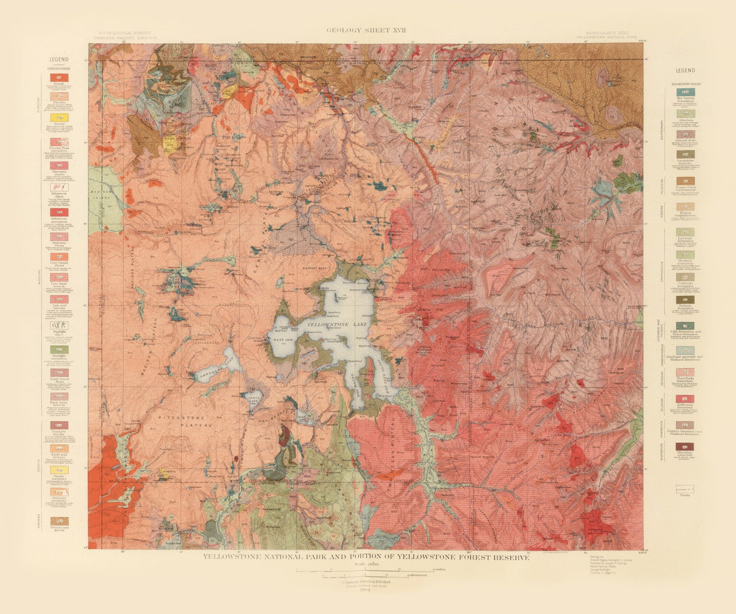 Vintage Map of Yellowstone National Park, 1904
