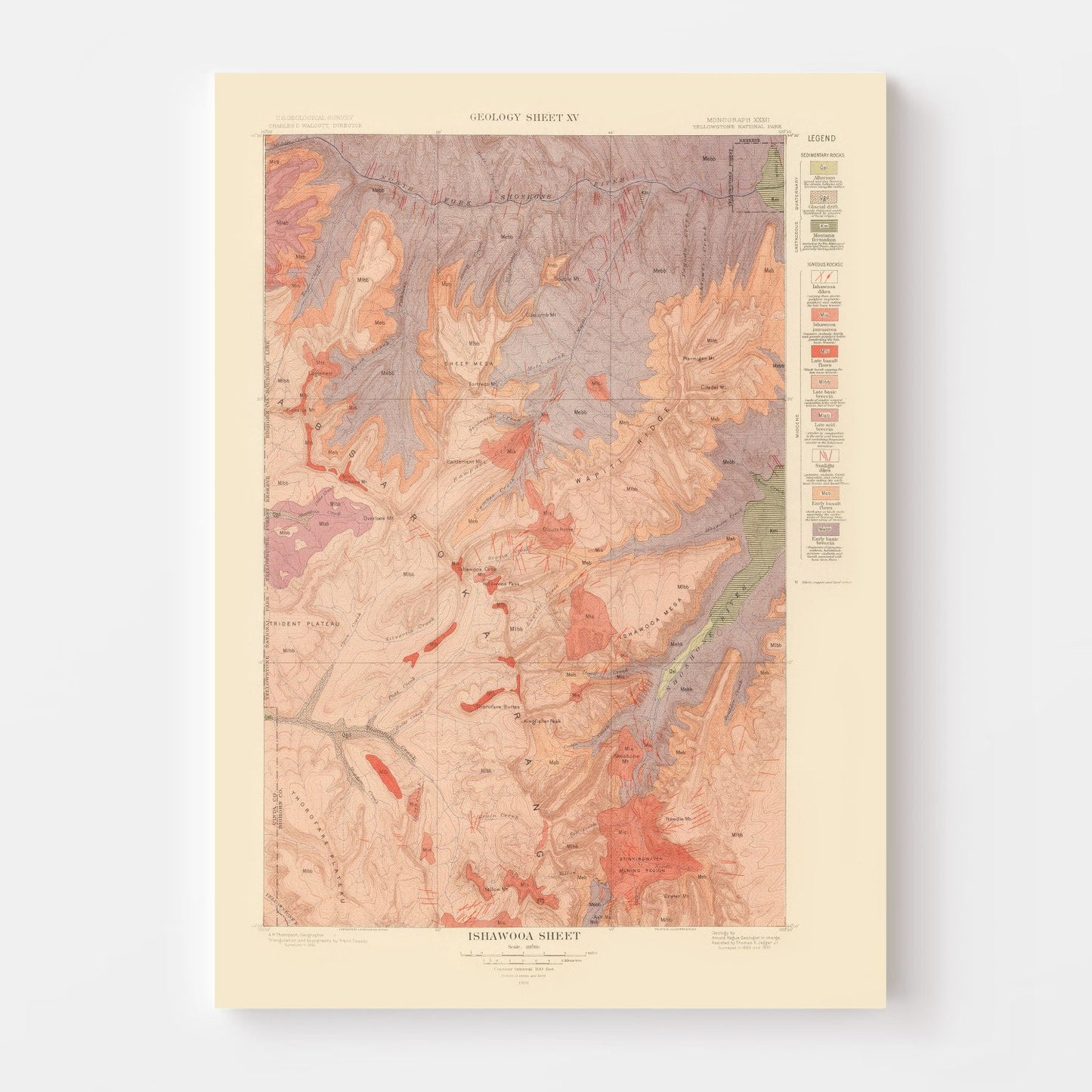 Vintage Map of Ishawooa Sheet, Wyoming, 1904