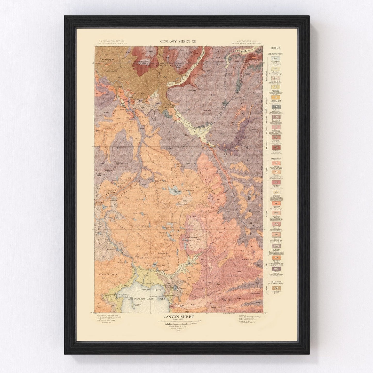 Vintage Canyon Sheet topographic map, 1904, restored vintage wall art print