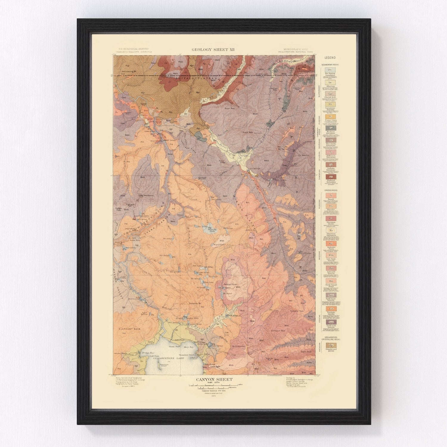 Vintage Canyon Sheet topographic map, 1904, restored vintage wall art print