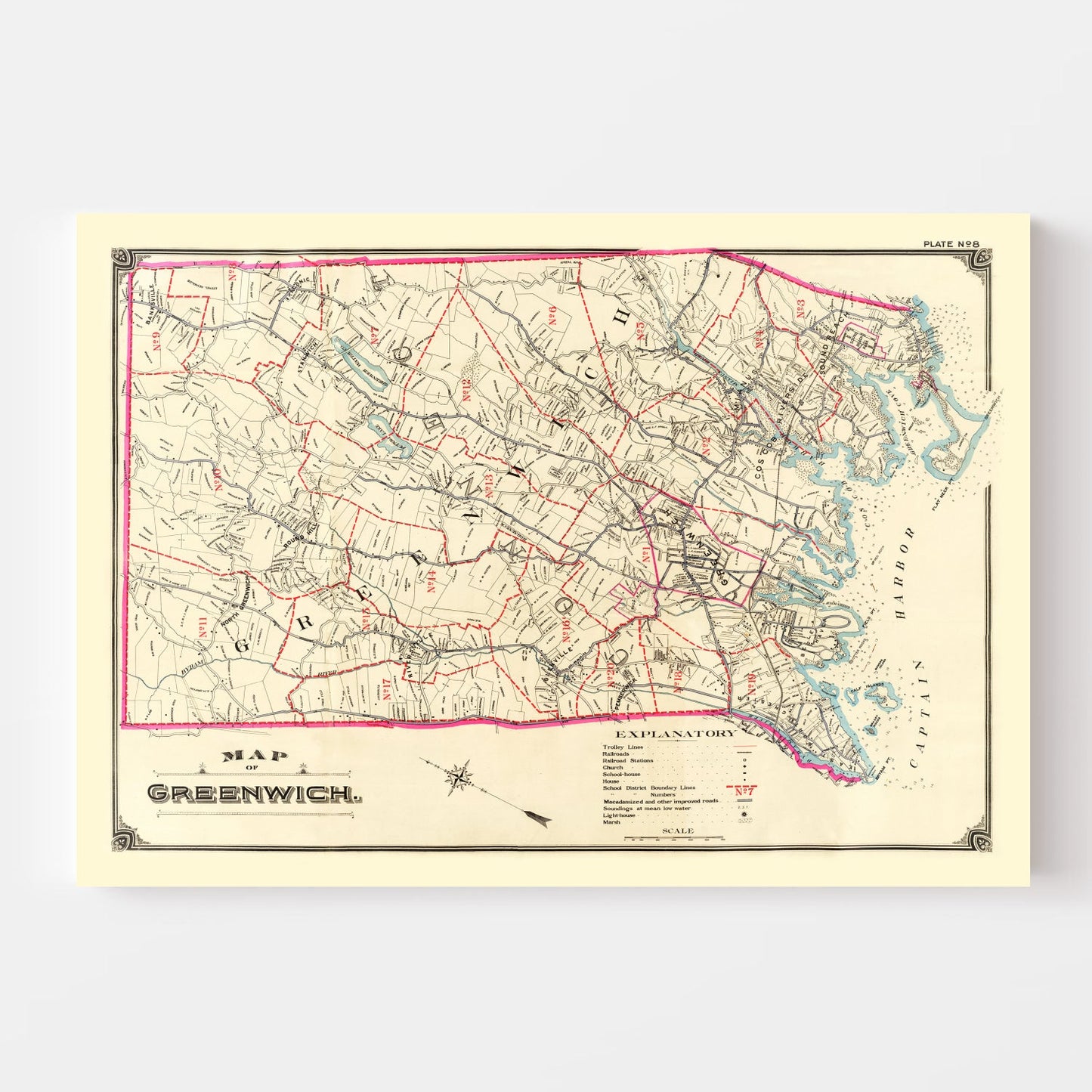 Vintage Map of Greenwich, Connecticut, 1900